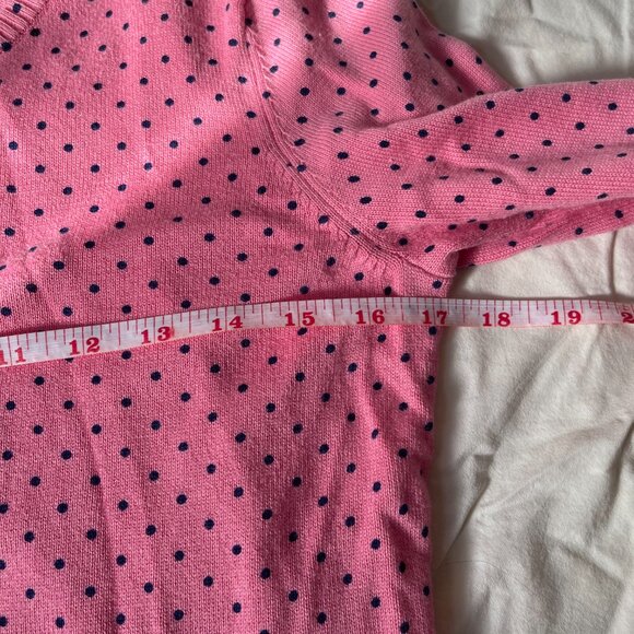 L.L. Bean Pink Cotton Cardigan with Navy Polkadots Size XS - Picture 3 of 7